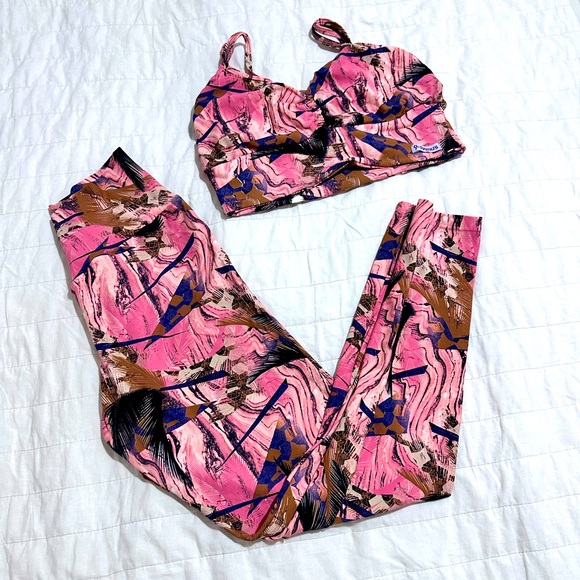 Pants - Pink and Brown Abstract Print Two-Piece Set